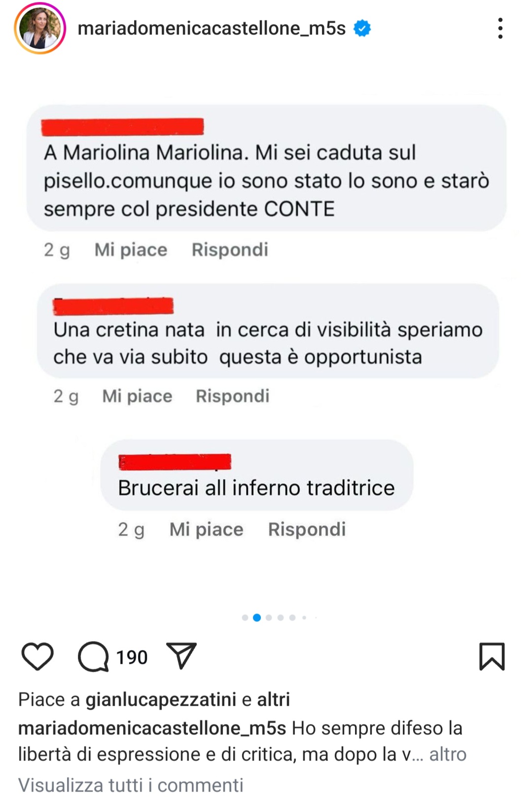 Profilo Instagram Mariolina Castellone