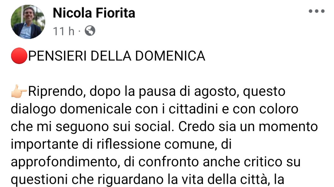 Consueto post Fb domenicale Nicola Fiorita