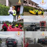 Altoionio cosentino e catanzarese (nei pressi aeroporto Lamezia), vigilfuoco impegnati a fronteggiare drammatica esondazione Crati e spegnere auto in fiamme lungo Ss280